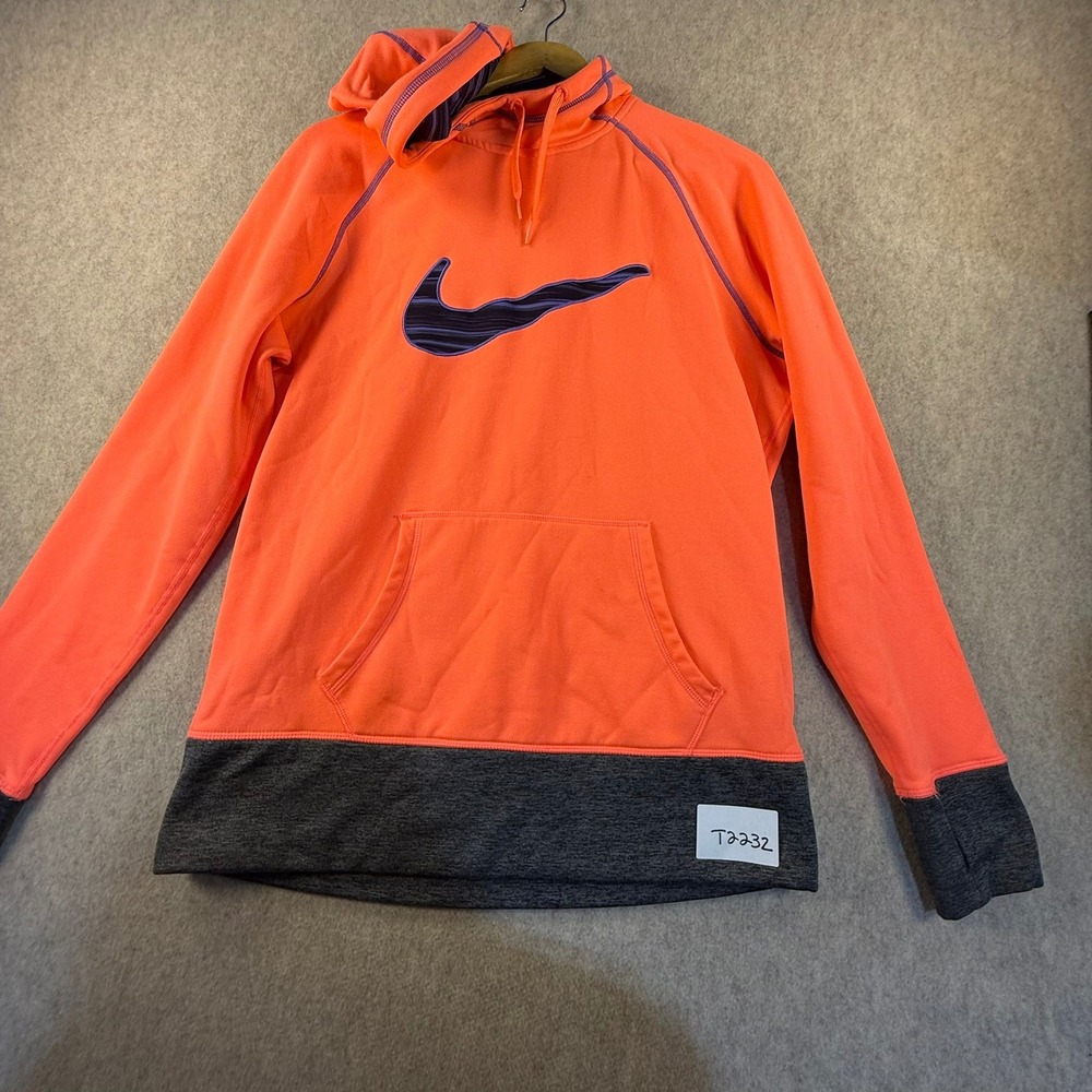 Nike Therma-FIT Hoodie Neon Orange Purple Swoosh Pullover Mens Large T2232